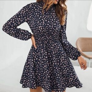 Elegant Navy Polka Dot Dress